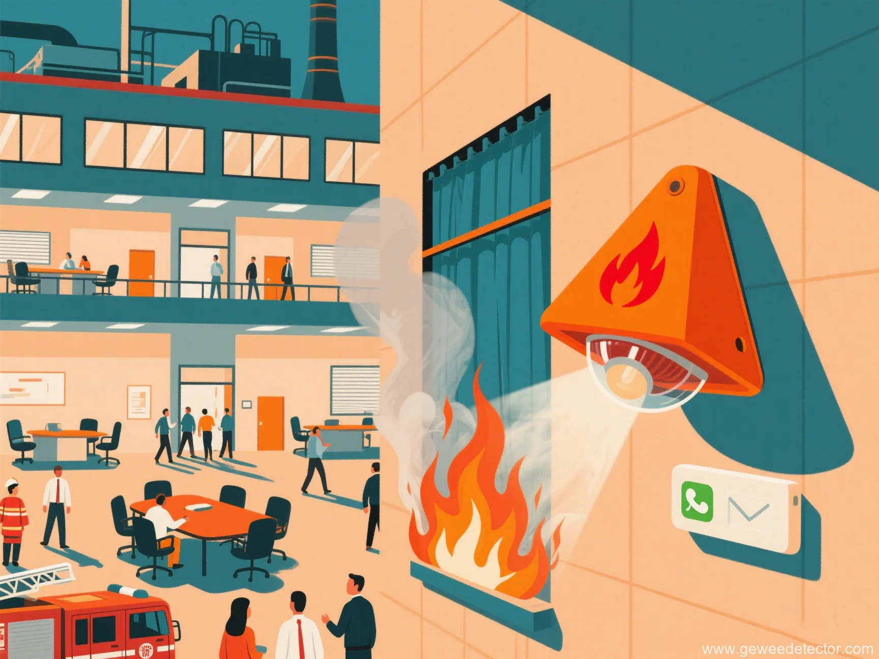 office building fire alarm illustration