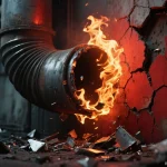 broken pipe fire destruction red wall damage