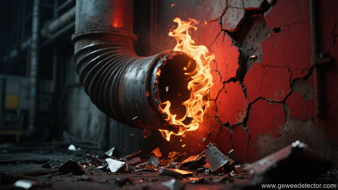 broken pipe fire destruction red wall damage