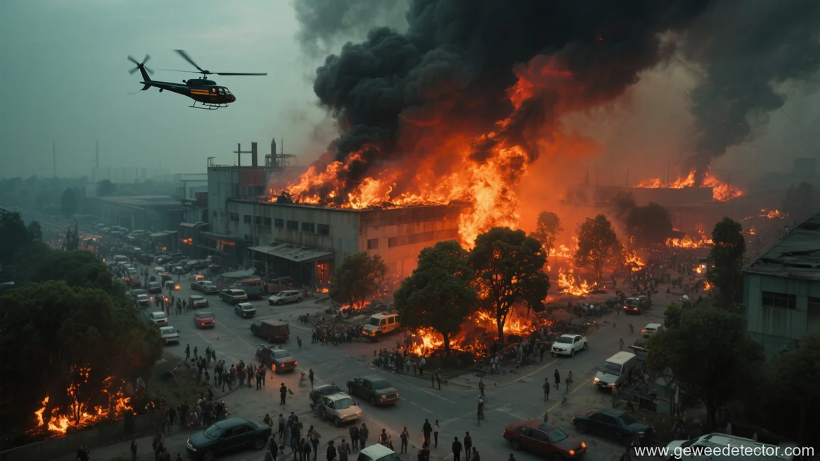 building fire crowd helicopter smoke damage