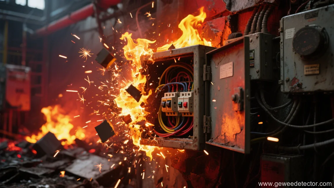 burning electrical panel fire damage destruction hazard