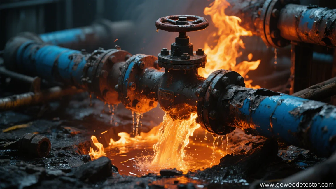 burning pipe valve industrial hazard fire damage