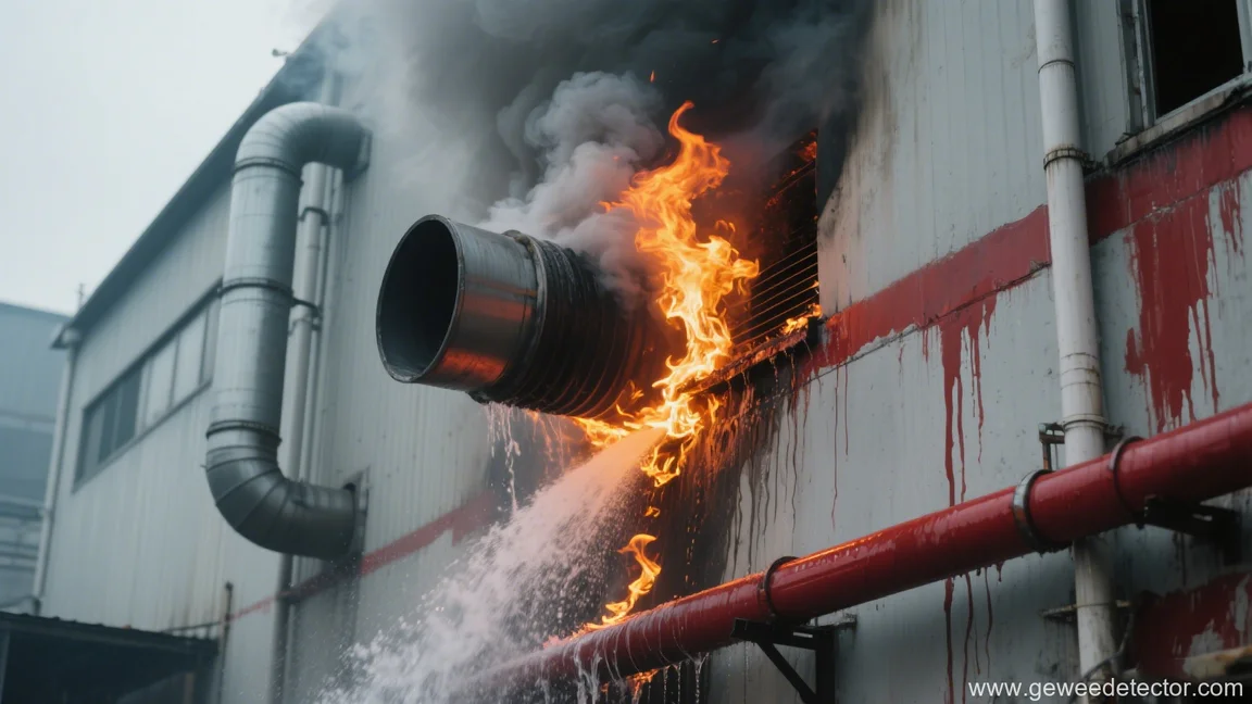 fire pipe industrial building water damage red