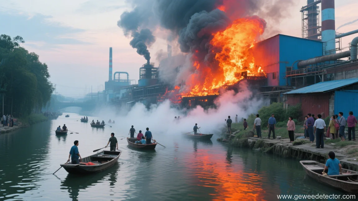 fire reflection boats industrial pollution india