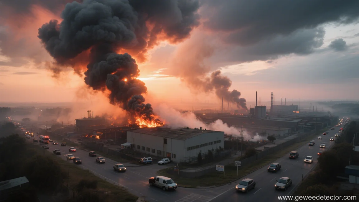 industrial site smoke pollution sunset sky view