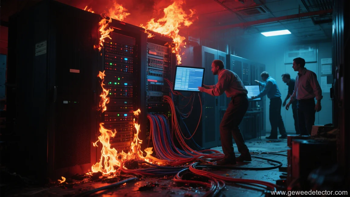 server room fire investigation team working urgent