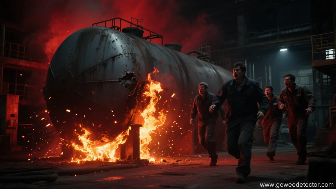 tank fire escape workers urgent danger flames