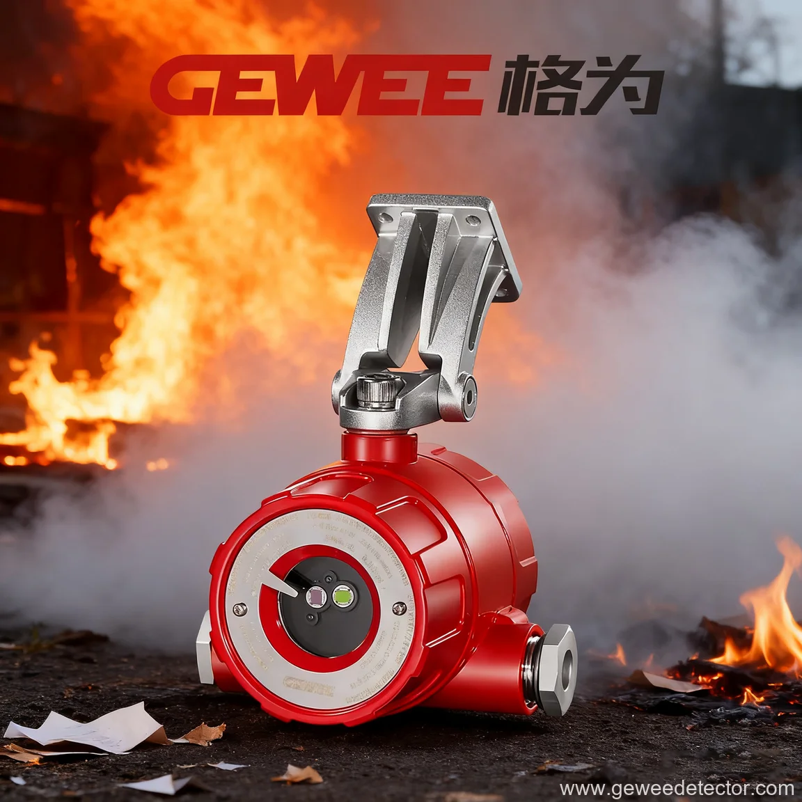 red device in flames background